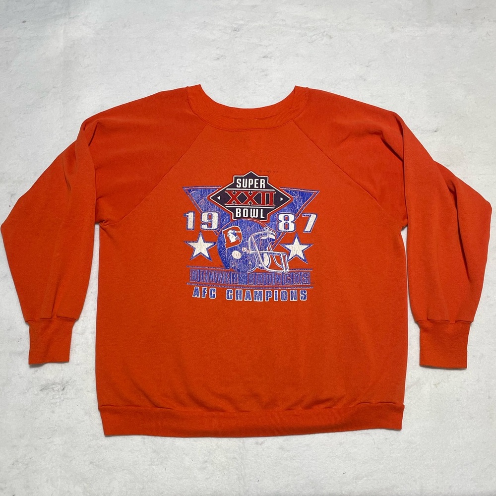 Vintage Denver Broncos LOGO 7 Orange Super Bowl 1987 Crewneck Sweater